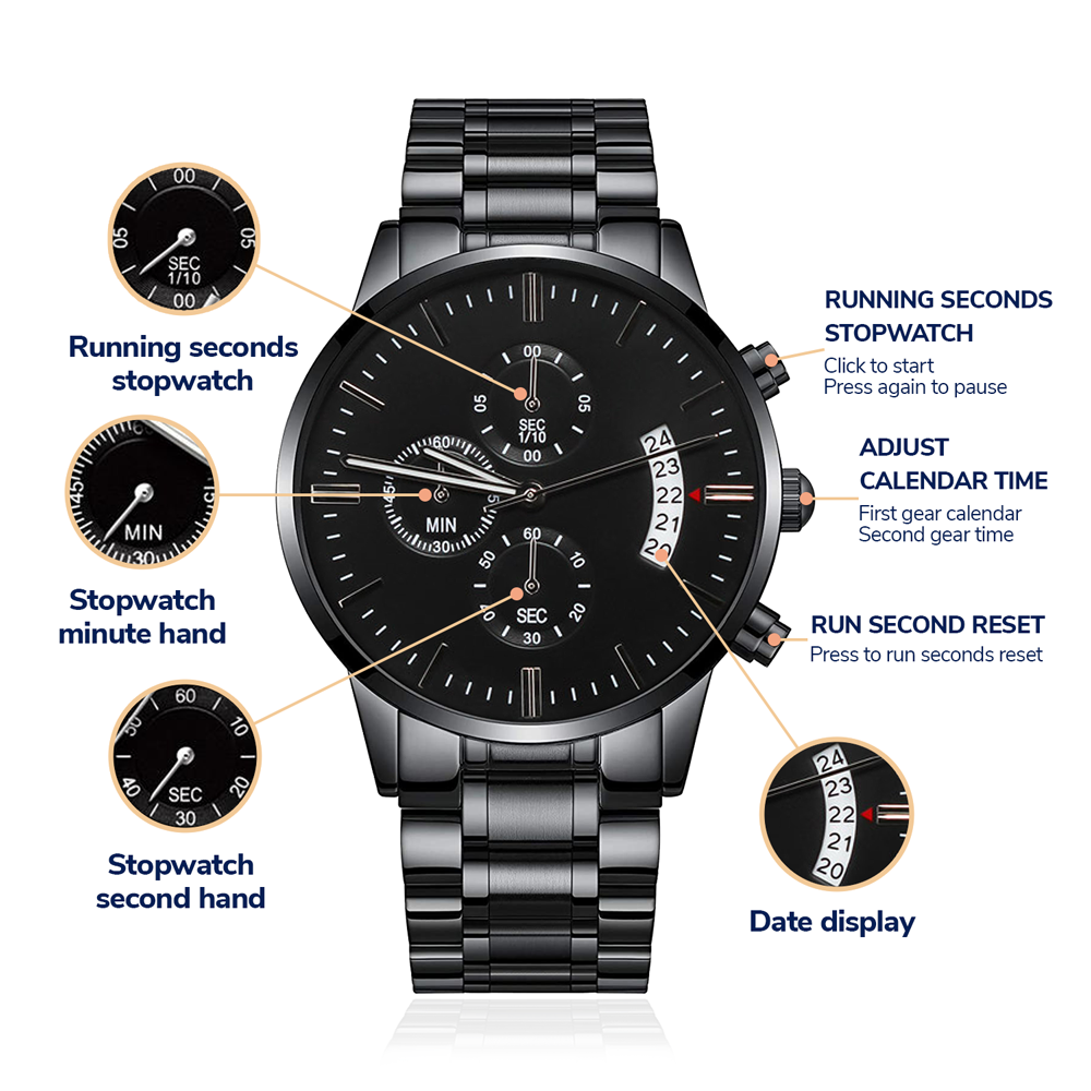 Be the Light Faith Based Engraved Black Chronograph Watch