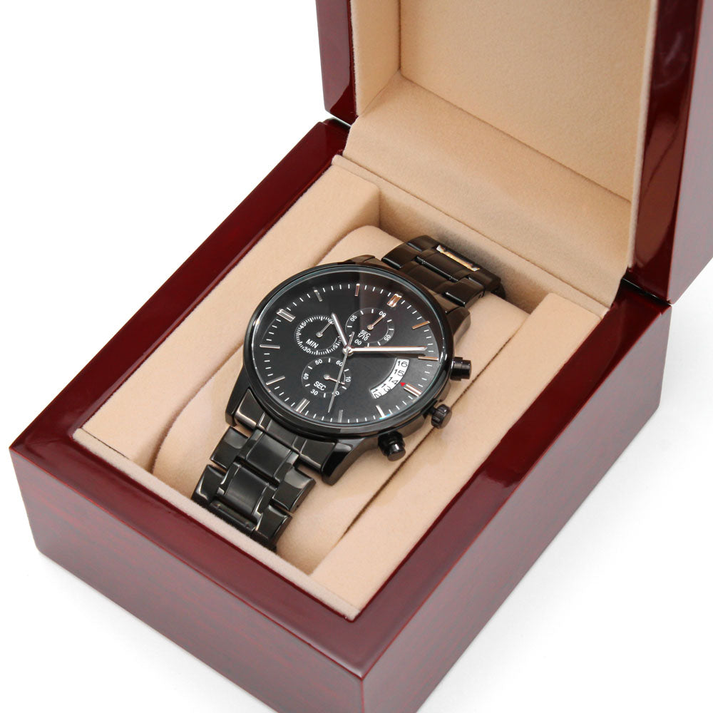 Jesus is My Super Hero Faith Based Engraved Black Chronograph Watch