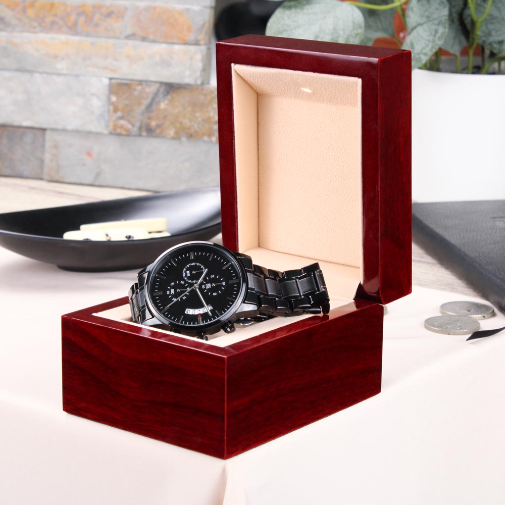 Jesus is My Super Hero Faith Based Engraved Black Chronograph Watch