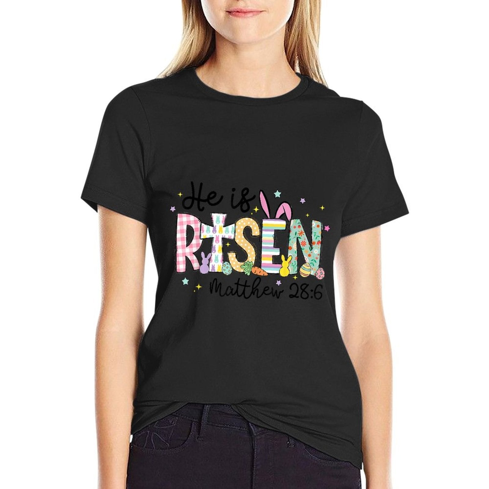 He Is Risen Jesus Christian Happy Easter Women Kids Girls  Wrinkle-resistant T-Shirt