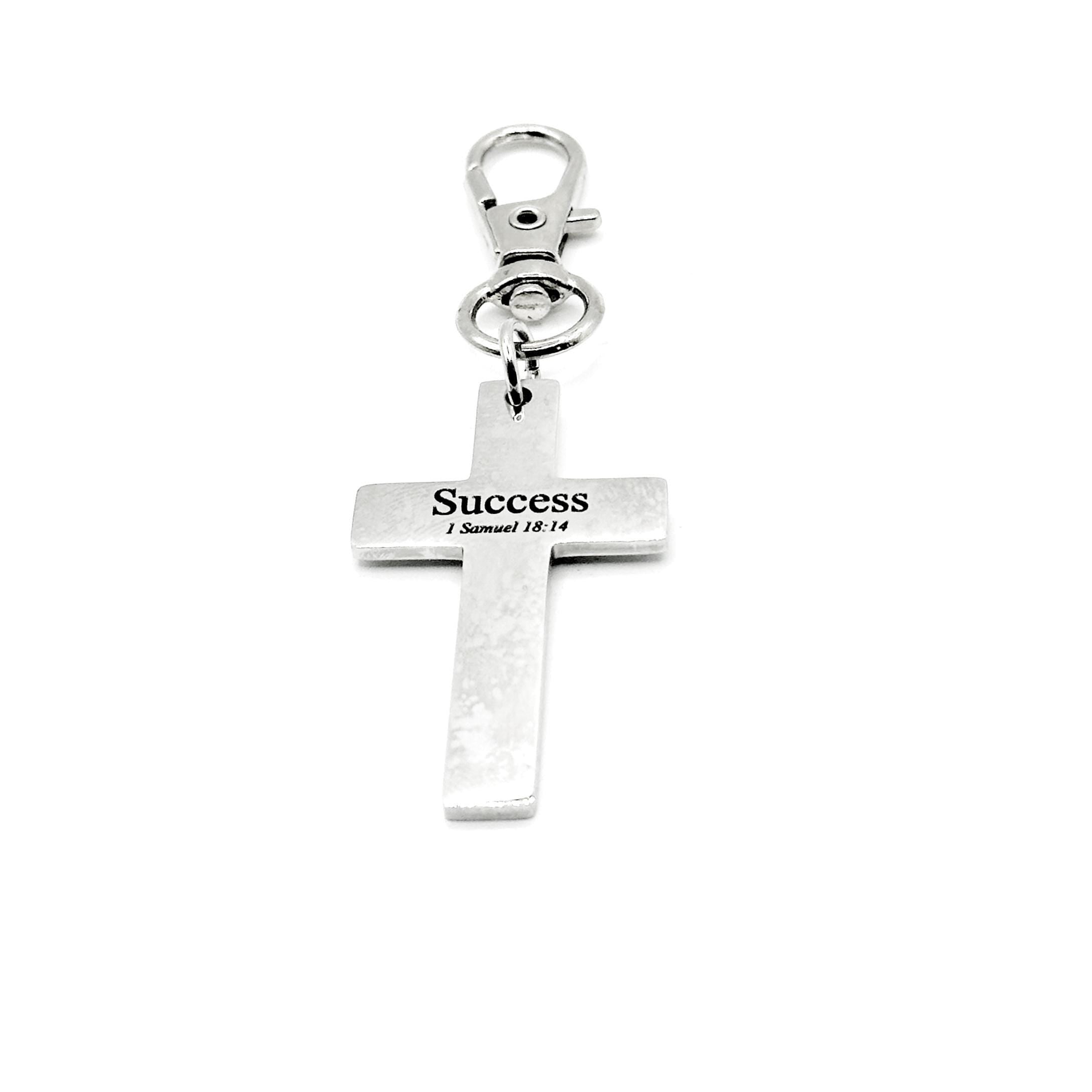 Success Scripture Cross Clip On Charm Stainless Steel Faith Gift Christian Bag Charm Bible Verse Inspirational Religious Accessory