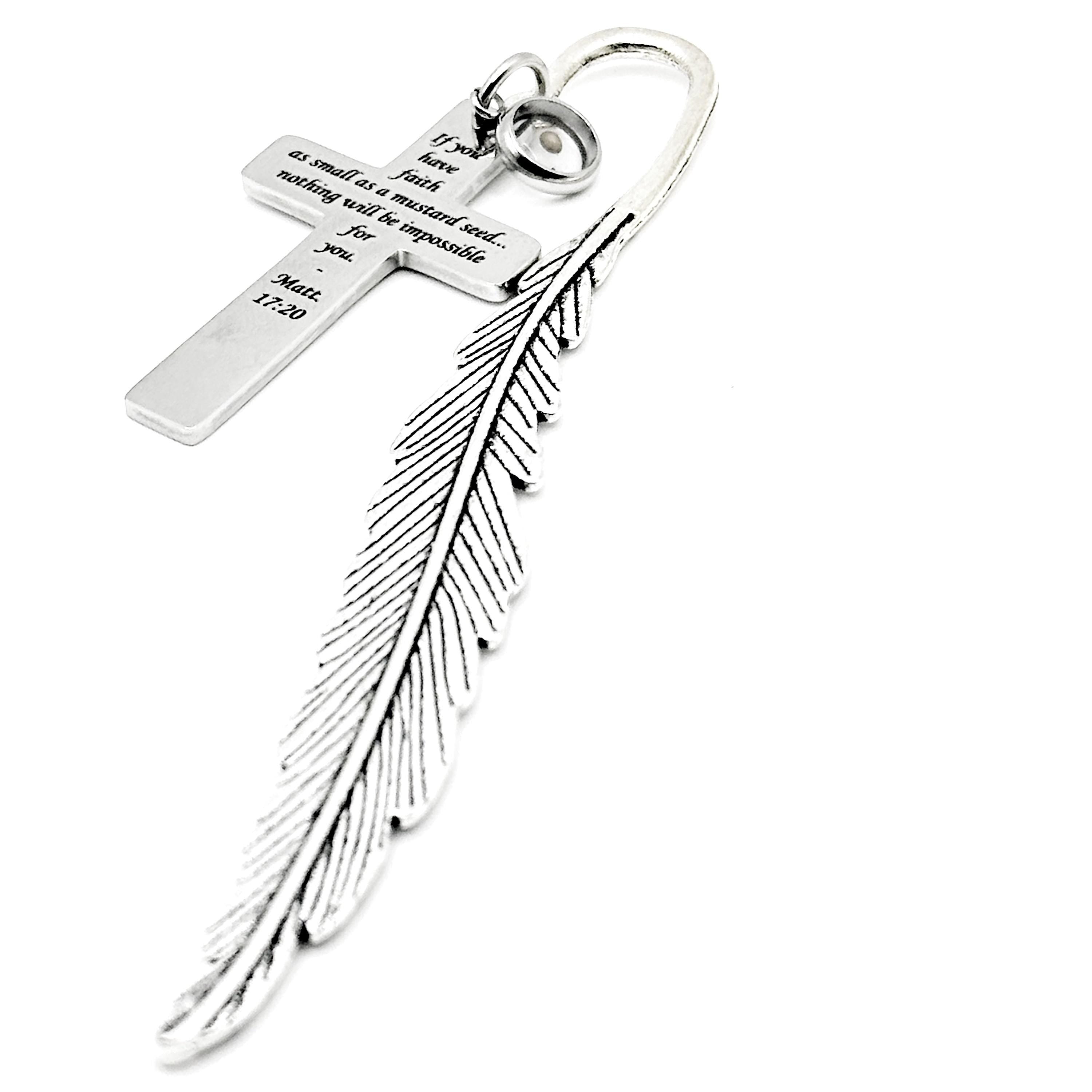 Mustard Seed Faith Cross Bookmark Feather Stem Scripture Gift Christian Bookmark Inspirational Gift Matt 17 20